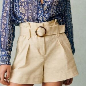 Sezane High-Waisted Tan Shorts with Belt